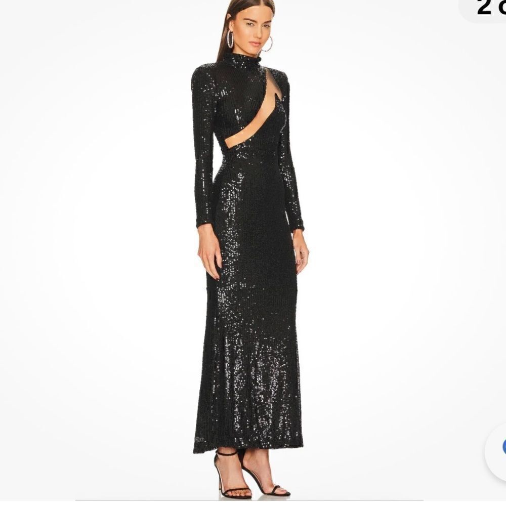NEW Michael Costello x Revolve Houston Sequins Mesh Maxi Dress in Black.Size M - Picture 3 of 15